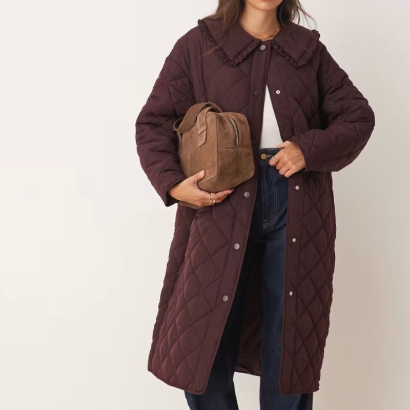Miss Selfridge , Quilted Liner Maxi Coat in Plum