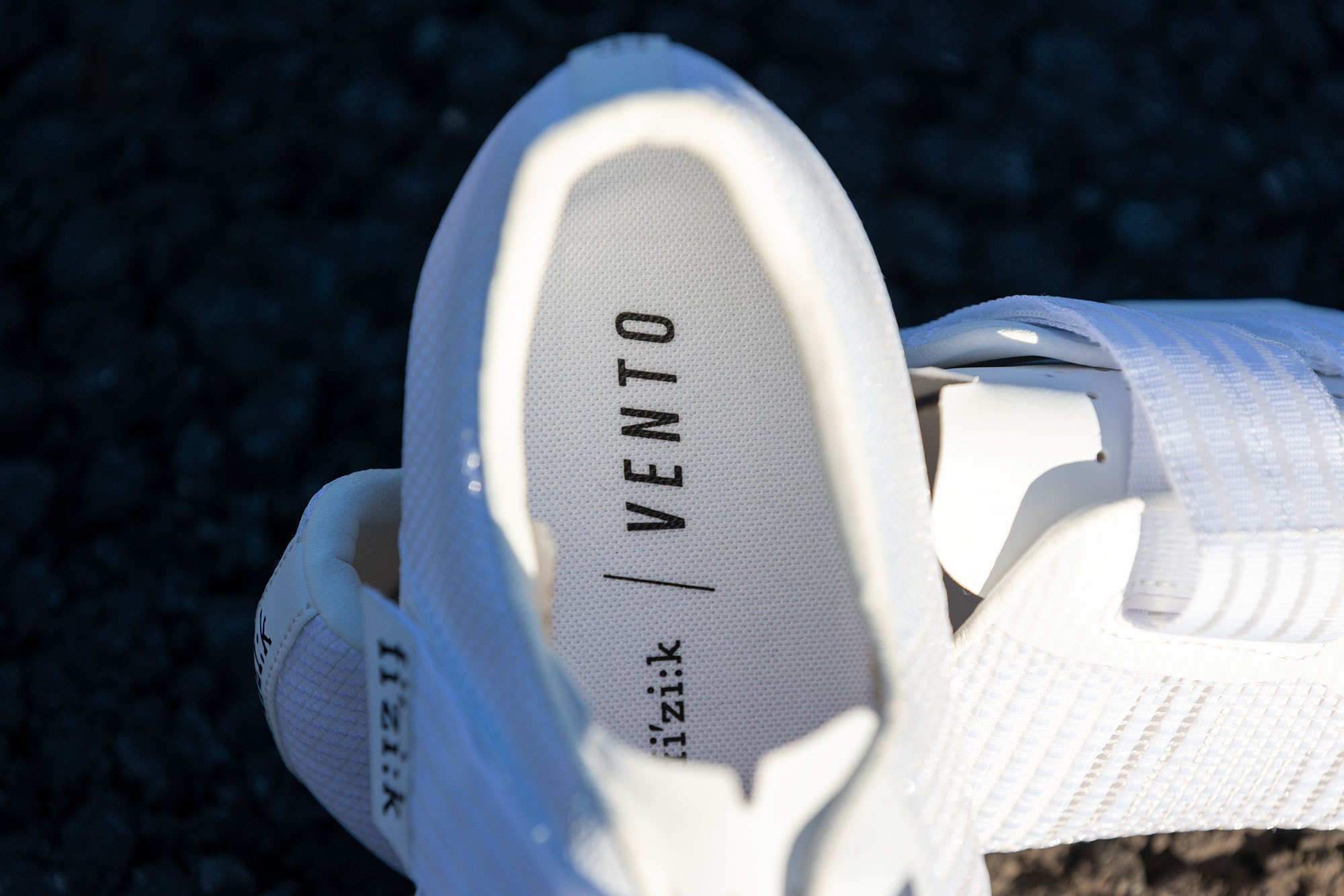 Fizik Powerstrap Aeroweave shoe insole at the heel area showing Vento script
