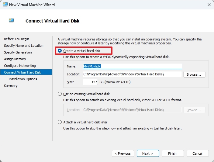 Hyper-V create virtual hard disk
