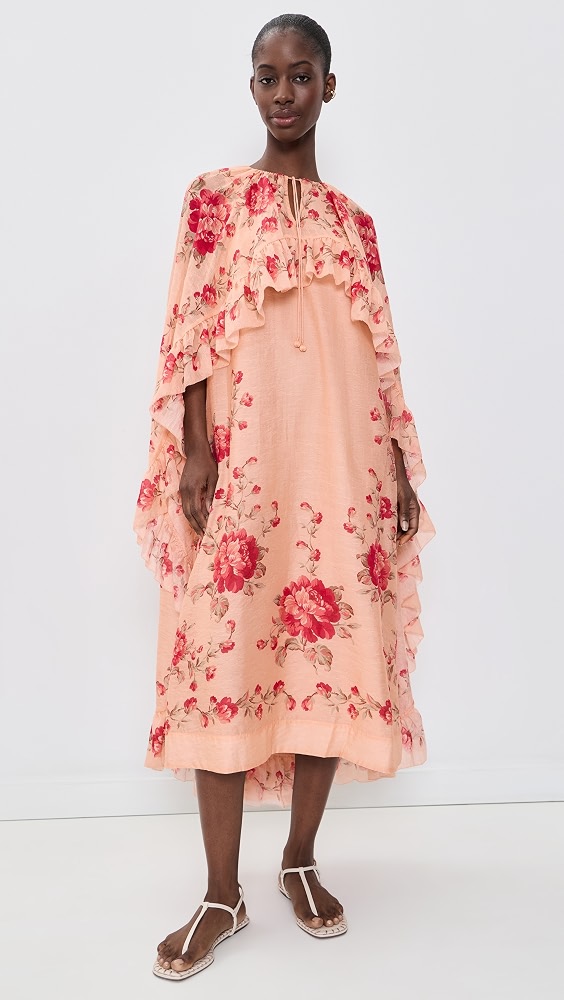 Christina Print Midi Cape Dress - Pink