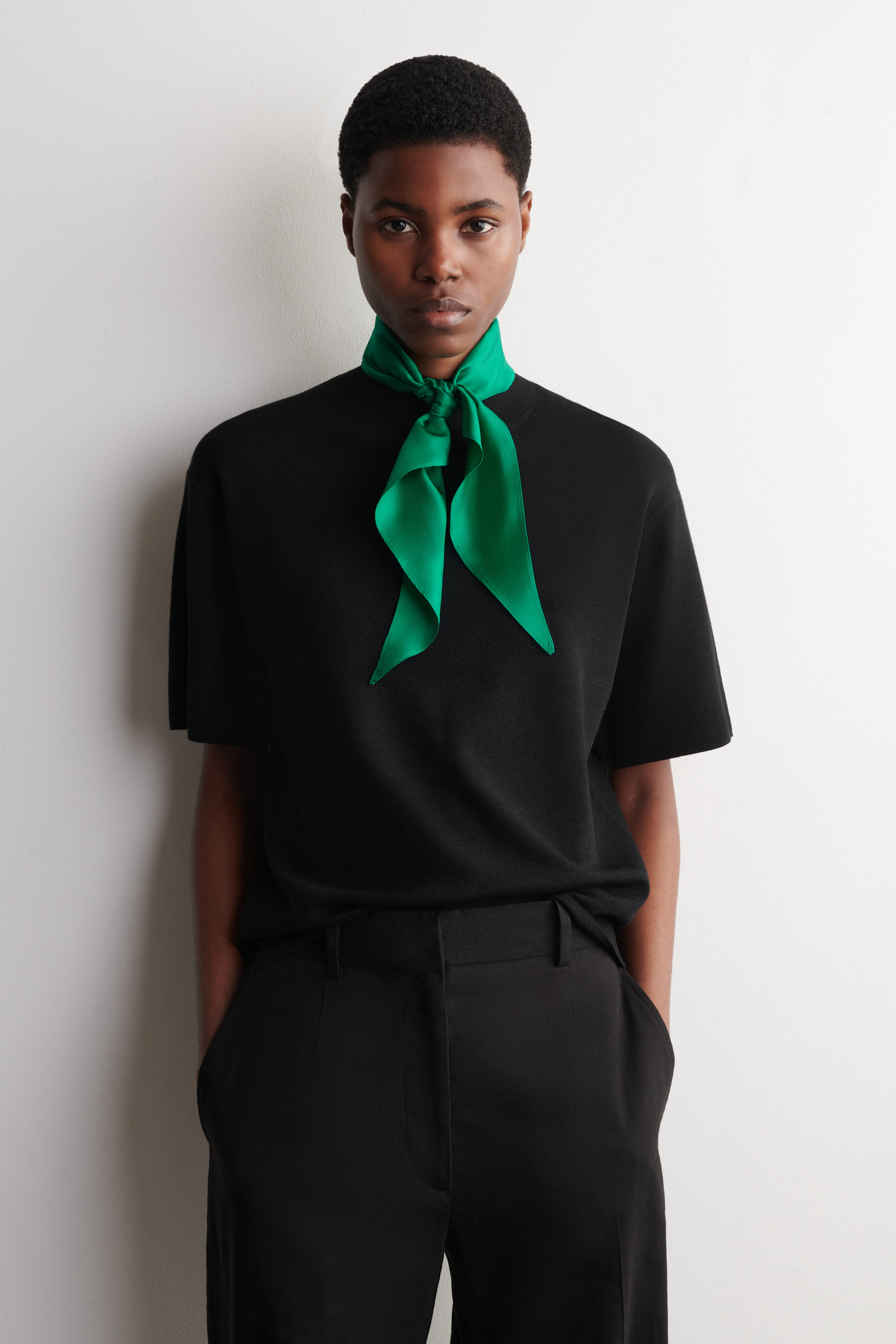 Scarf-Detail Merino Wool T-Shirt