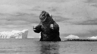 Godzilla standing in the ocean 