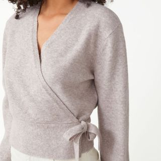 grey knitted ballet wrap cardigan