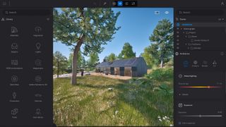 Get started in Twinmotion; a render of a barn conversion in the countryside, with a large tree
