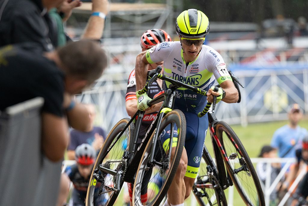 Quinten Hermans in the early stages of the racing at the Waterloo UCI Cyclo-cross World Cup men's elite race 2021