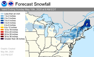 A map shows snowfall predictions for the weekend.