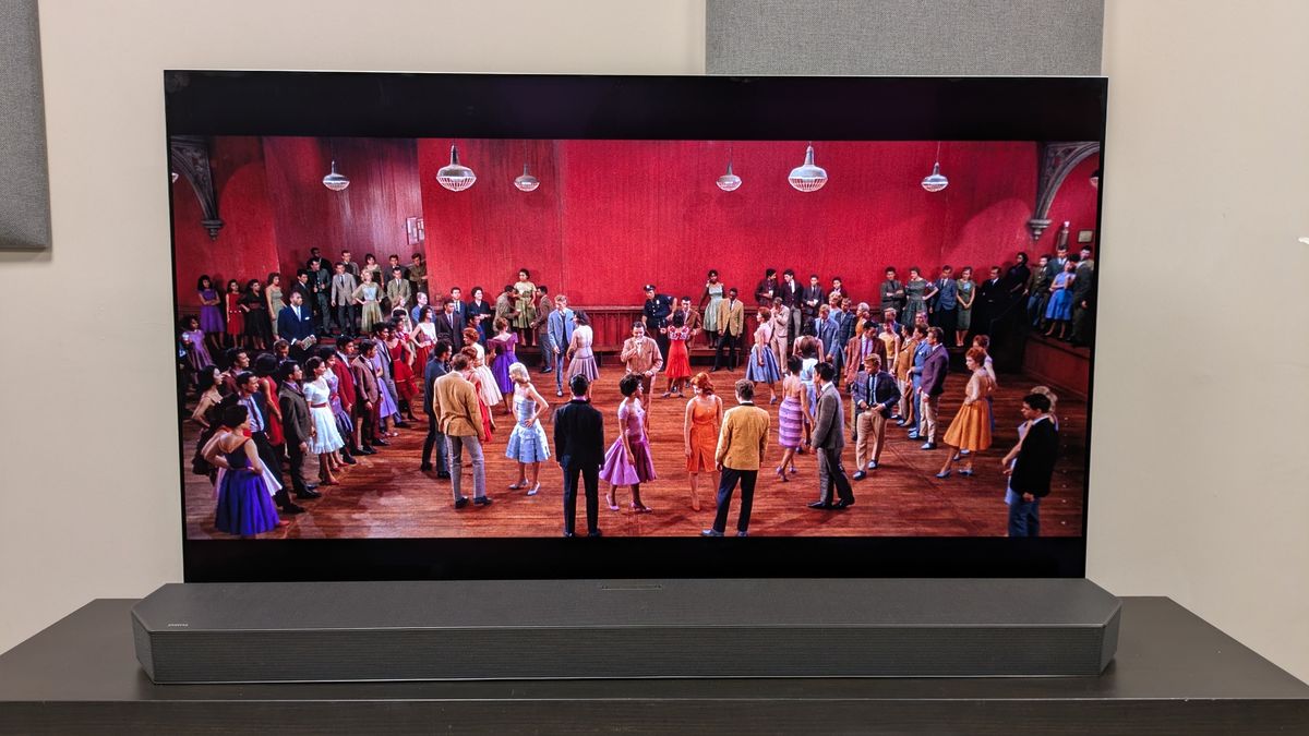 West Side Story (1961) 4K Blu-ray on LG G6 showing group of dancers in ballroom