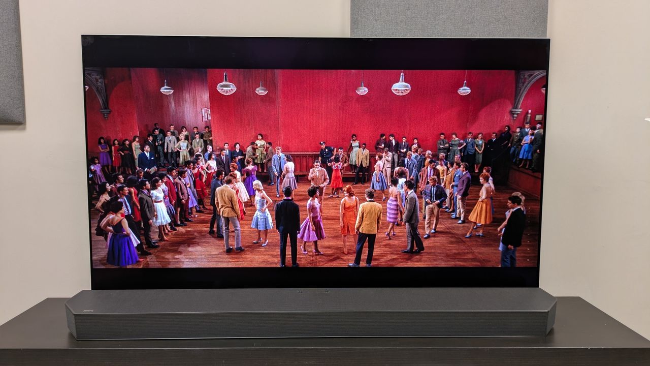 West Side Story (1961) 4K Blu-ray on LG G6 showing group of dancers in ballroom