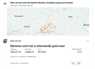 Wout Van Aert Tour of Flanders recon ride on Strava November 2023