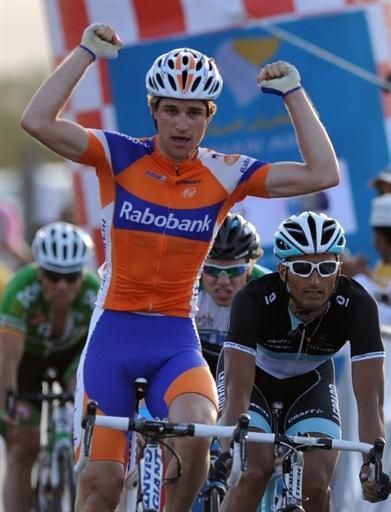 Theo Bos (Rabobank) celebrates his second stage victory of the 2011 Tour of Oman.
