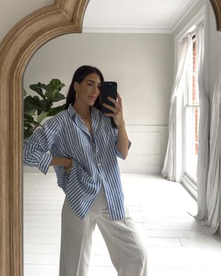 Jessica Skye 30 Striped Pieces to Buy Now and Wear Forever Stripe Button Down Shirt London British Outfit Idea