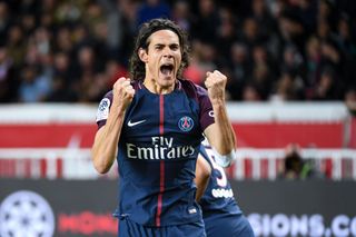 Edinson Cavani celebrates after scoring for PSG against Monaco, 2017