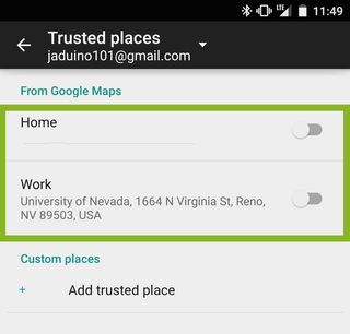 Trusted Places Toggled Locations