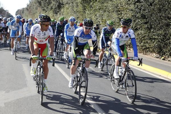 The jersey holders: Svein Tuft, Matt Goss and Cameron Meyer of Greenedge