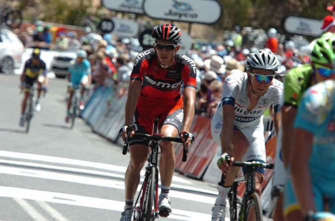 Morabito crosses the Willunga Hill finish line at Down