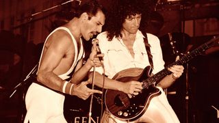 Brian May and Freddie Mercury perform live with Queen