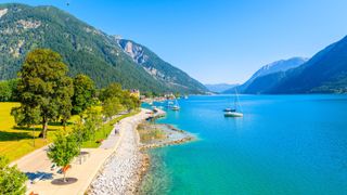 Shore of Achensee lake on sunny summer day in Tyrol, Austria