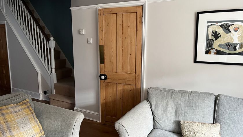 Living room with door open