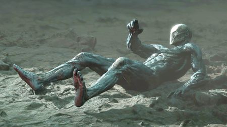 The Harbinger lies prone after losing his Shell in the Mortal Shell 2 prologue.