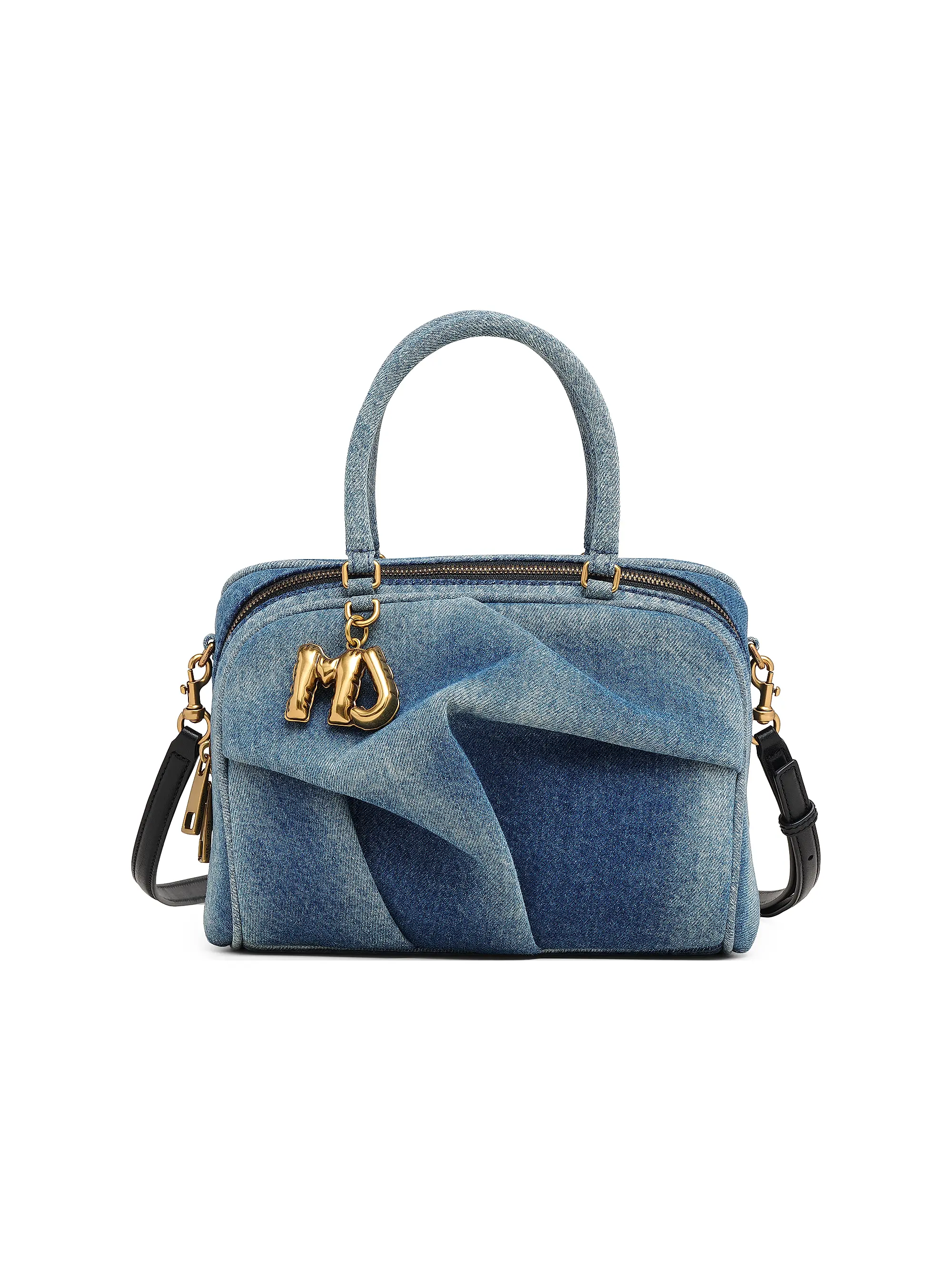 The Denim Small Wave Logo-Charm Top Handle Bag