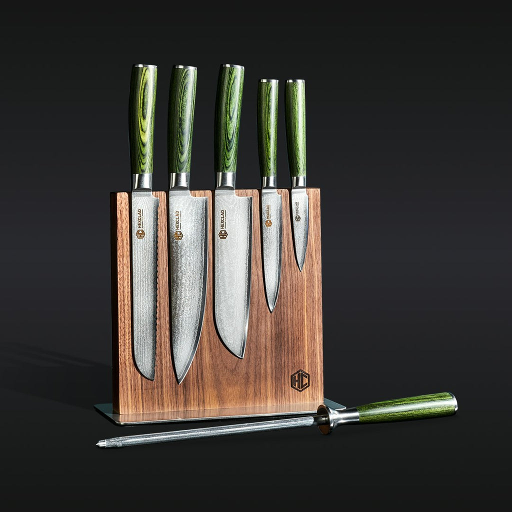 Damascus Steel Knife Set, 7-Pc (green) &amp;mdash; Default Title
