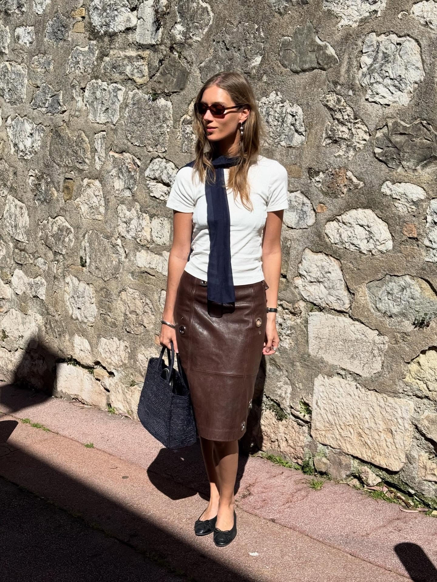 t-shirt and knee-length skirt outfit