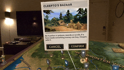 Choosing a location to visit on the world map in Demeo X Dungeons & Dragons: Battlemarked for the Meta Quest 3