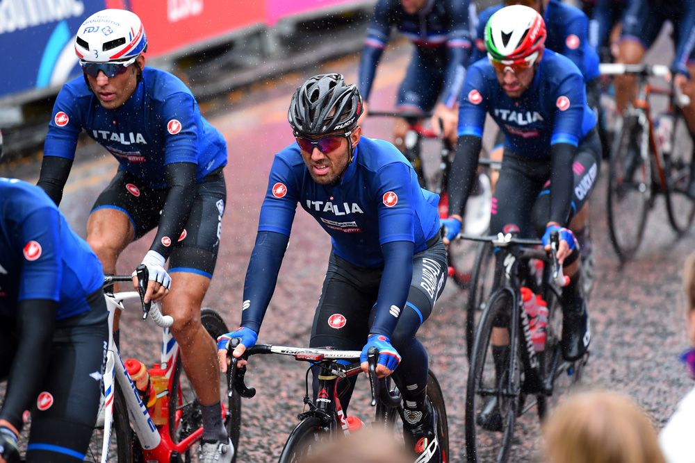 Sonny Colbrelli of Italy suffers in the rain