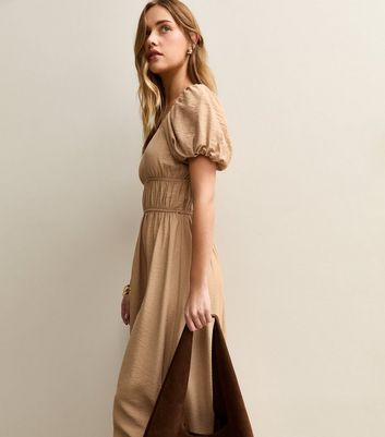 Camel Milkmaid Midi Dress