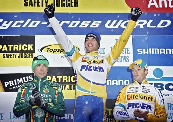 The podium in Kalmthout topped by Sven Nys, Tom Meeusen and Kevin Pauwels.