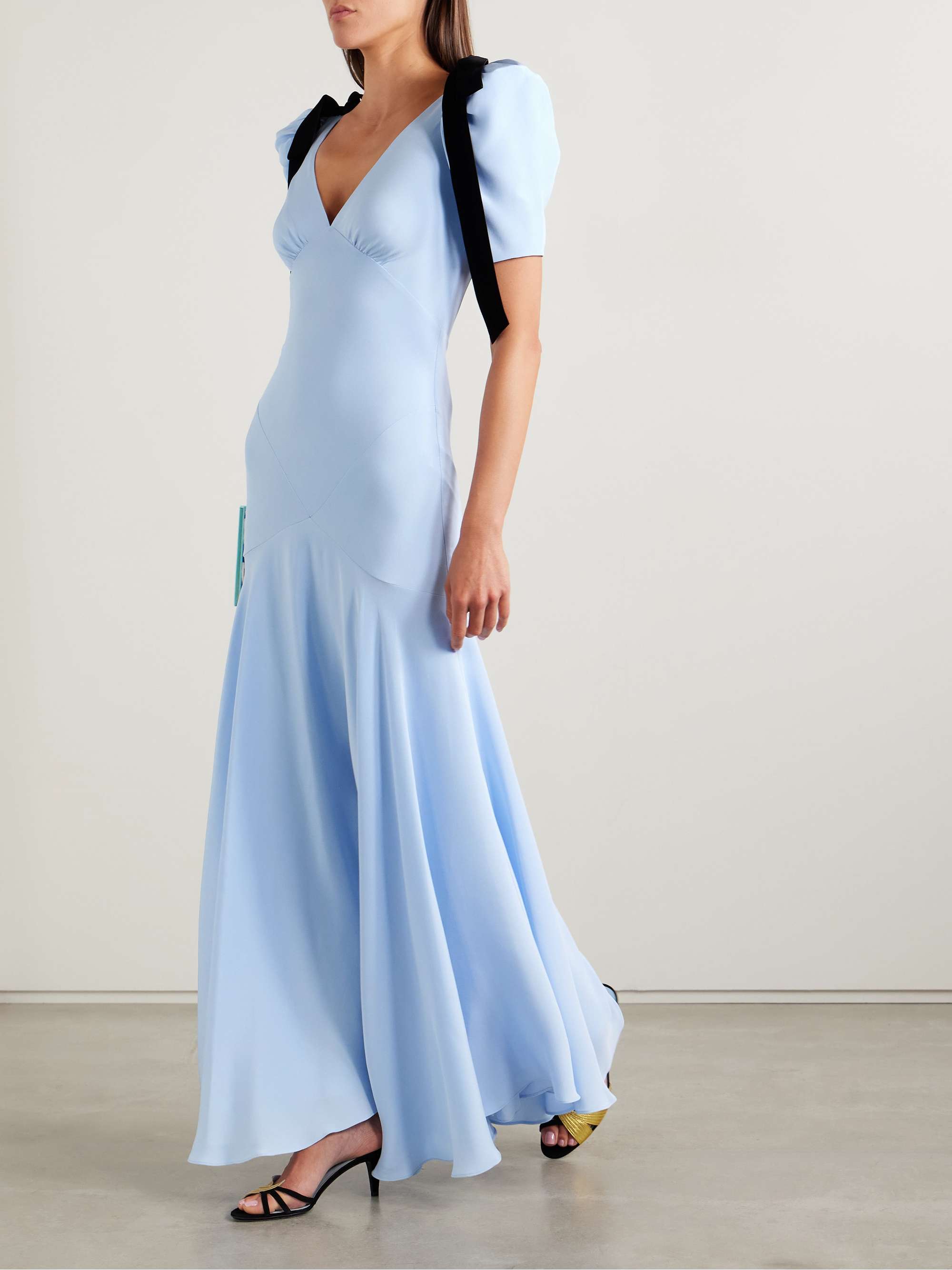 Velvet Bow-Embellished Silk-Crepe Gown