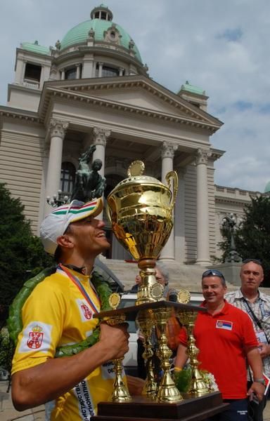 Stevic gets a golden trophy to complement his golden jersey.
