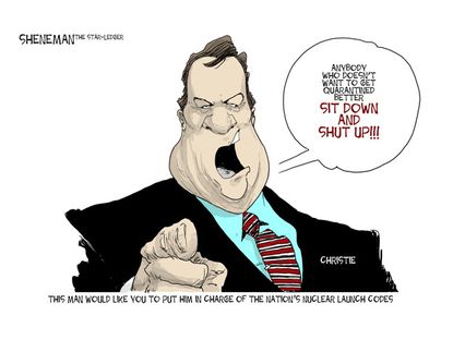 Political cartoon Chris Christie 2016 nuclear codes