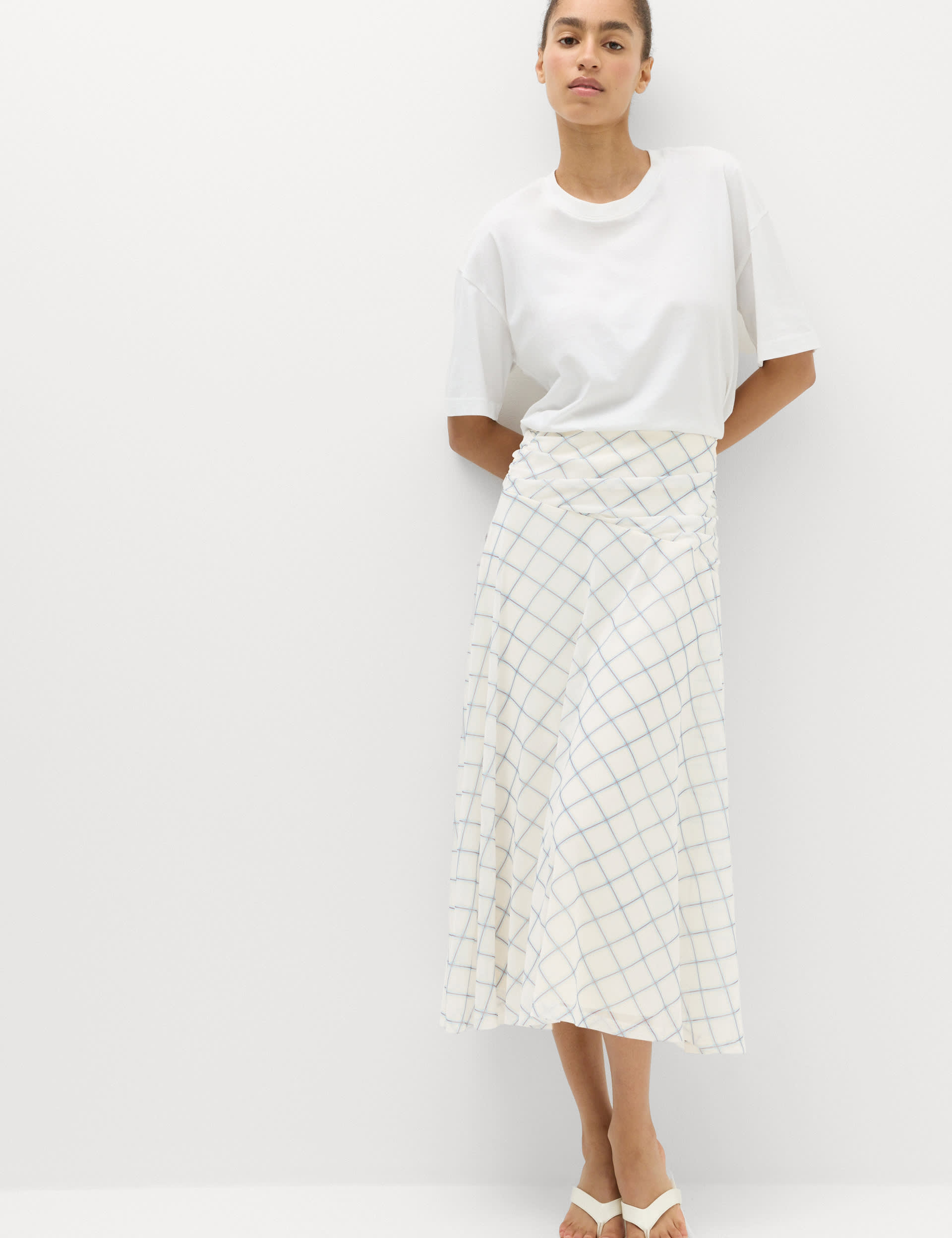 Mesh Checked Midi A-Line Skirt