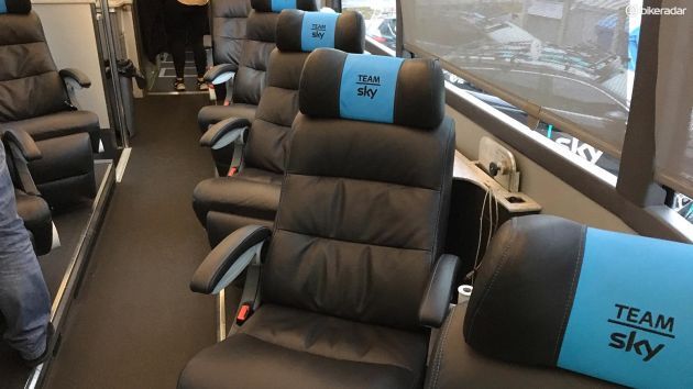 The team bus has rider comfort as its main priority