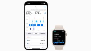 Apple Watch watchOS 9 and iPhone showing sleep stages