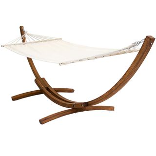 Wooden Hammock With Arc Stand Cream Canvas