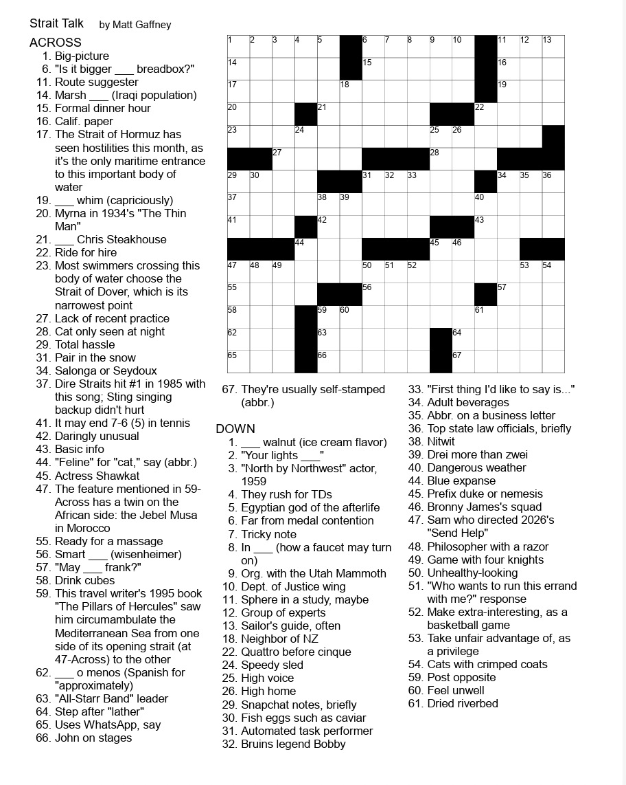 An unsolved crossword puzzle.