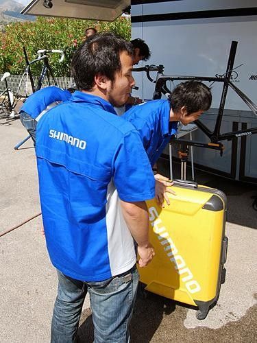 A crew of Shimano employees arrived at the Team High Road camp at the Giro d'Italia with the latest iteration of prototypes.