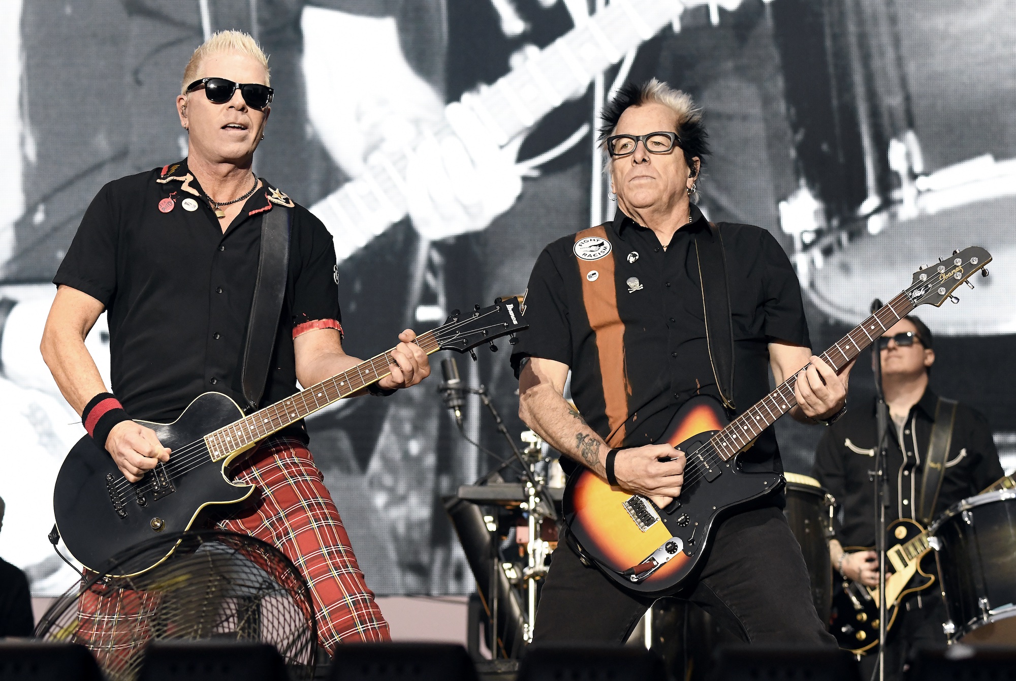 Dexter Holland (left) and Noodles of The Offspring perform at the 2025 When We Were Young festival at the Las Vegas Festival Grounds in Las Vegas, Nevada on October 18, 2025