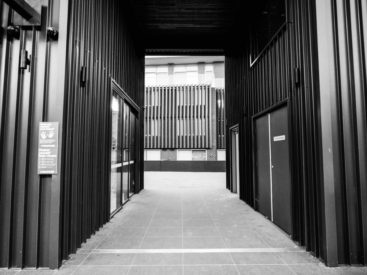 GFX50S II test shot - B&amp;W image of building passageway