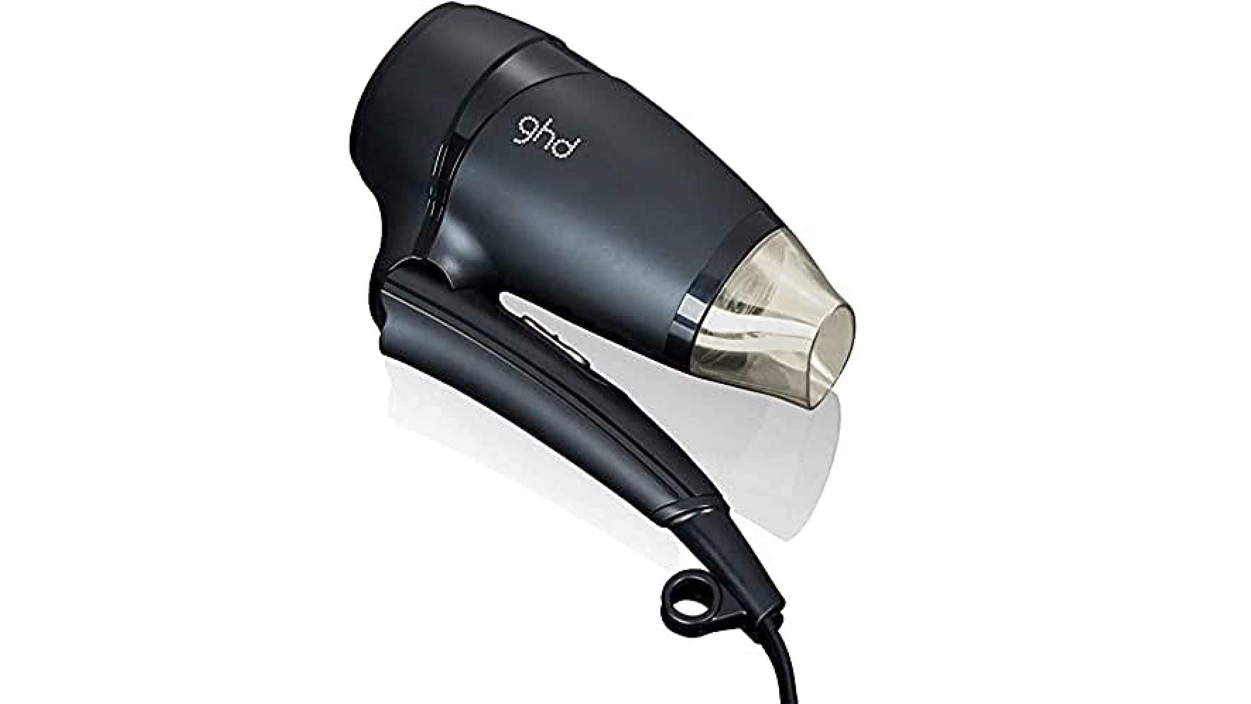 The GHD Flight treavel hair dryer folded ready to be packed in a bag