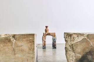 rocky sculptures in gallery