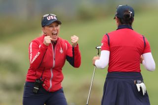 Morgan Pressel fist pumps at the Solheim Cup