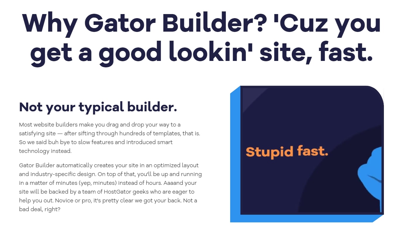 HostGator's Gator Builder website builder homepage