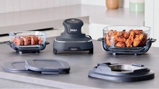 Ninja Crispi 4-in-1 Portable Glass Air Fryer unboxed on the counter