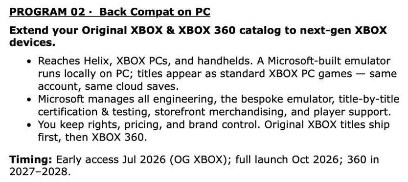 Screenshots of leaked Microsoft memo sent to publishers for Xbox backwards compatibility
