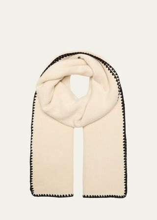 Oversized Contrast-Trim Embroidered Wool Cashmere Scarf