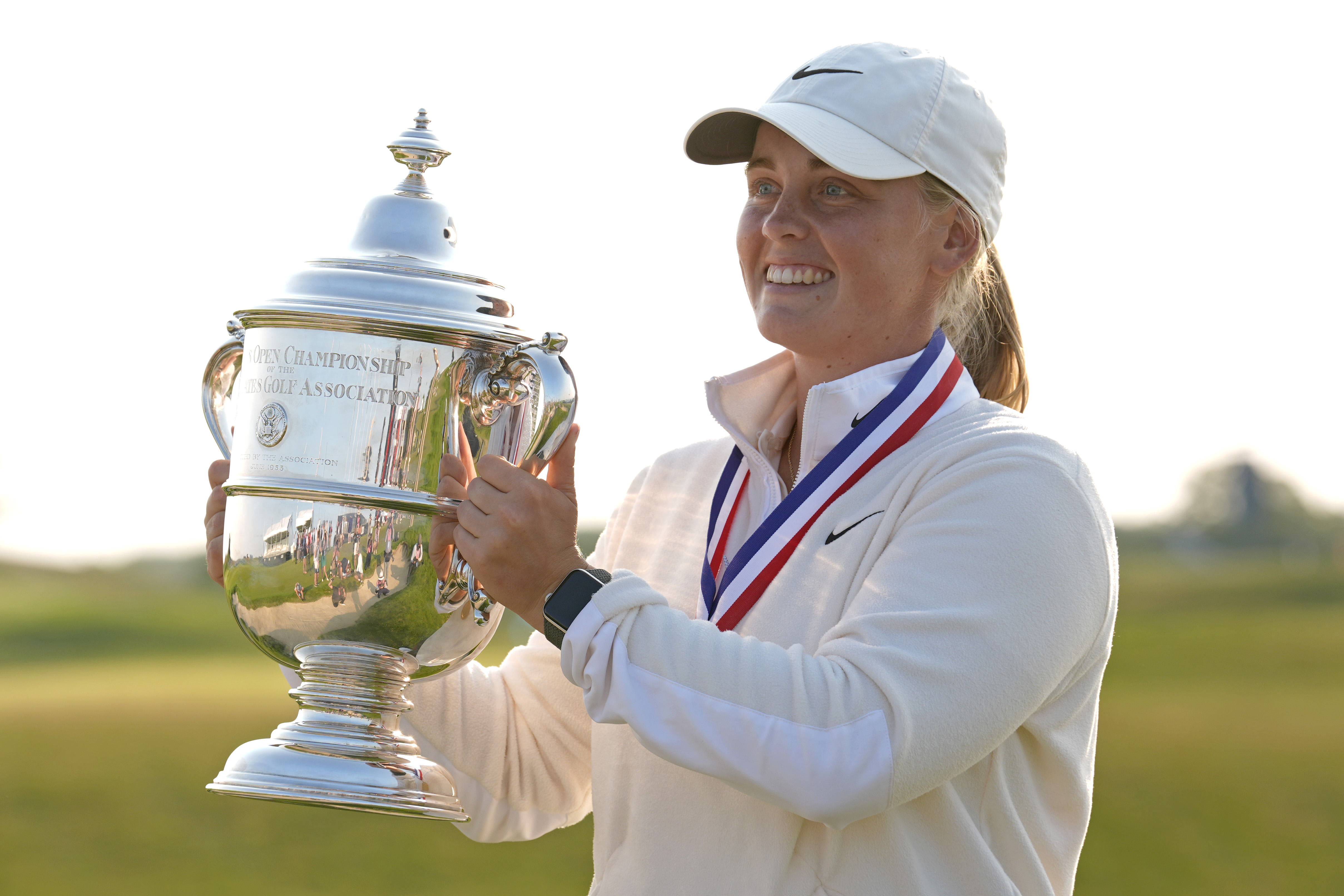 Maja Stark poses with the Harton S. Semple Trophy after winning the final round of the U.S. Women's Open presented by Ally 2025 at Erin Hills Golf Course