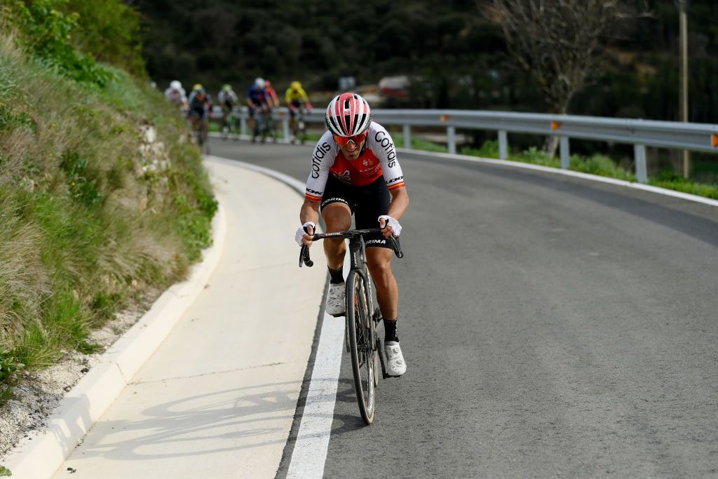 ESTELLA SPAIN APRIL 01 Ion Izaguirre of Spain and Team Cofidis attacks in the breakaway during the 32nd Gran Premio Miguel Indurain 2023 a 2032km one day race from Estella to Estella GPIndurain on April 01 2023 in Estella Spain Photo by David RamosGetty Images